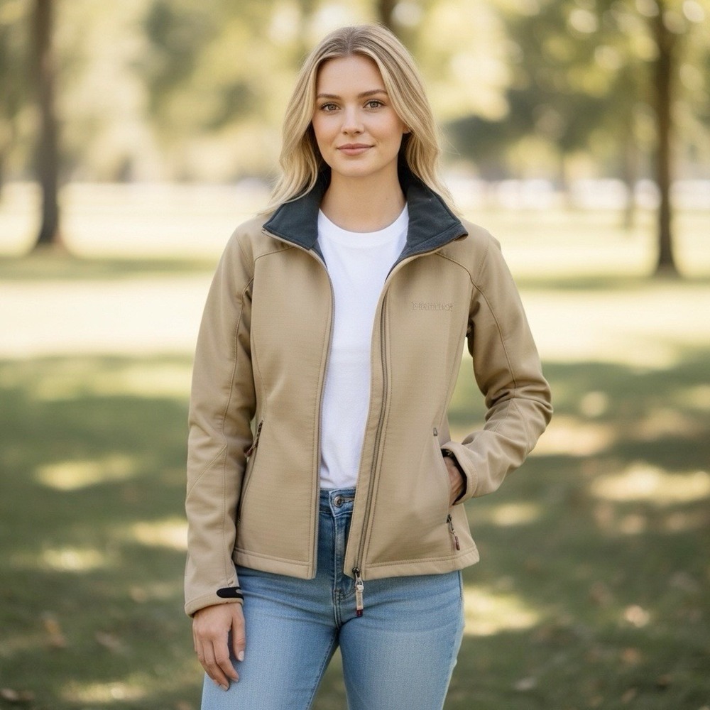 Marmot Women's M Full Zip Tech Grid Performance Jacket Tan Beige EUC